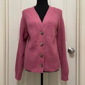 Old Navy Ribbed Knit Button Up Cardigan Sweater Pink Mauve Cozy Casual Small